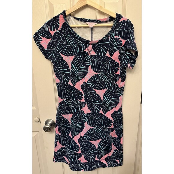 Lilly Pulitzer Dress‎ Womens Small Blue Pink Floral Tammy French Terry UPF 50+ - Picture 1 of 8